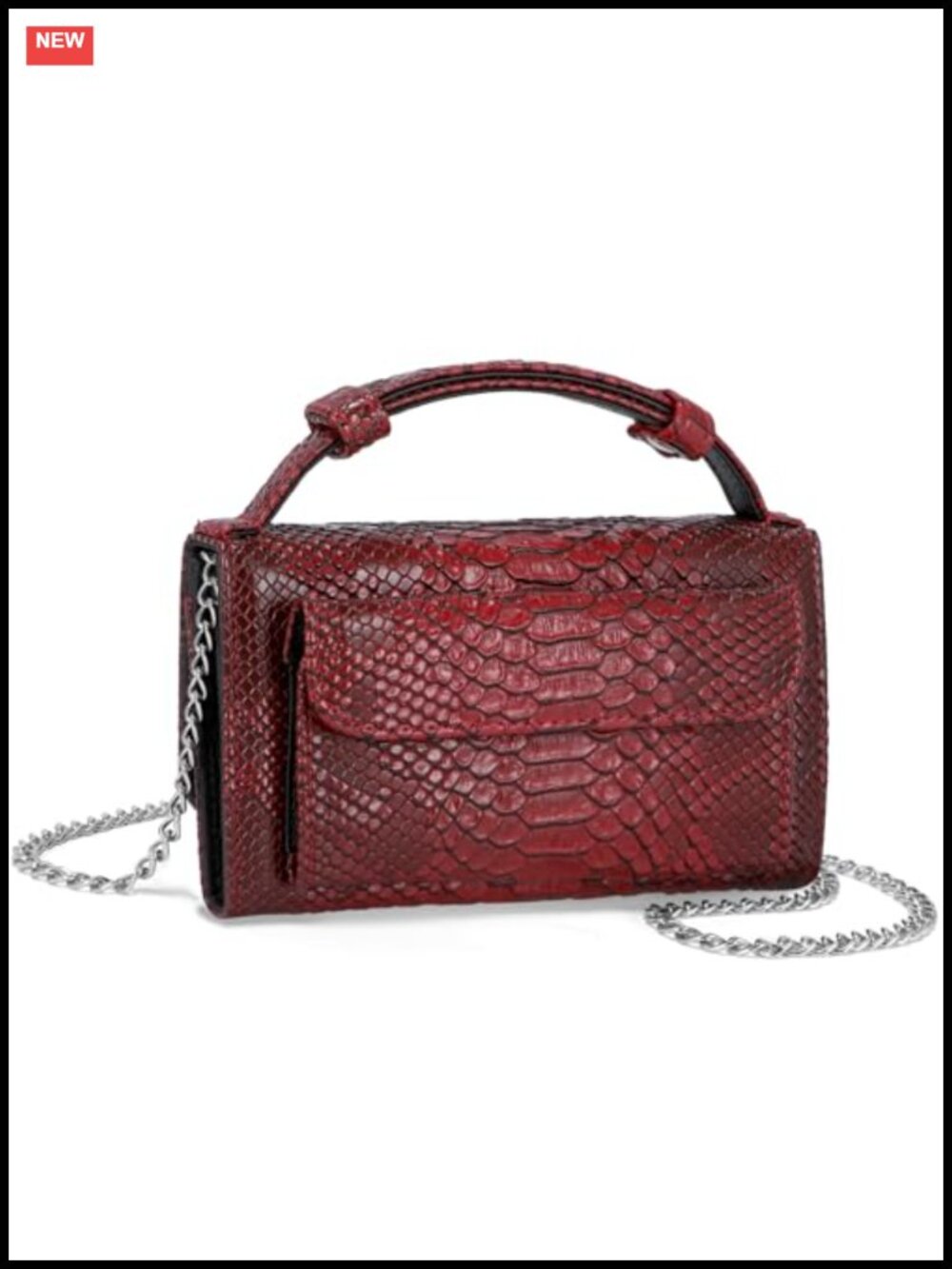 Genuine Leather Animal Print Crossbody Wallet with Metal Chain